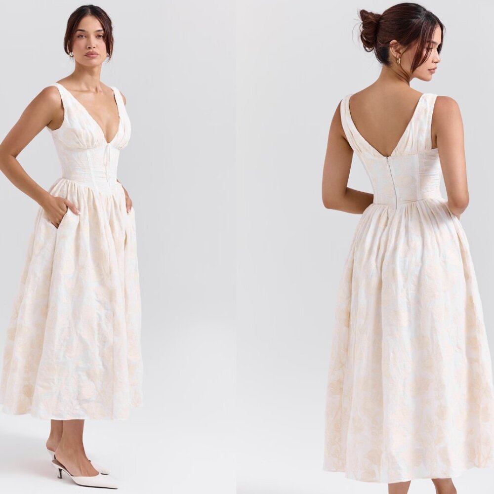 House of CB 'Emmelina' Vintage Ivory Floral Embroidered Corset Sundress NWOT - Picture 4 of 9